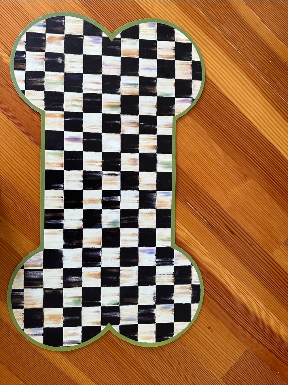 Mackenzie Childs Courtly Check Dog Bone Placemat in Black, White & Green Trim